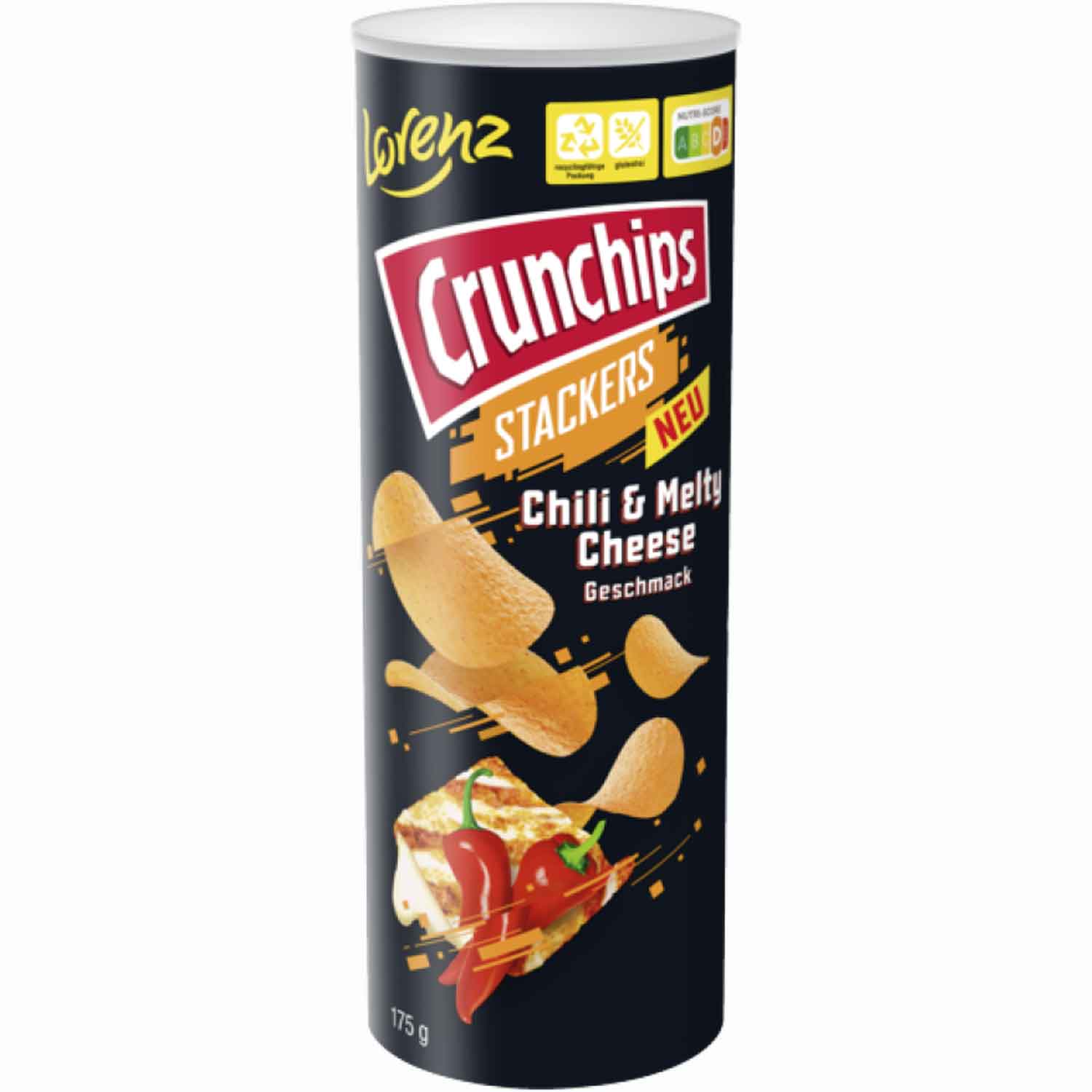 Chips, Crunchchips, Stackers, Chili, Käse schmelzend