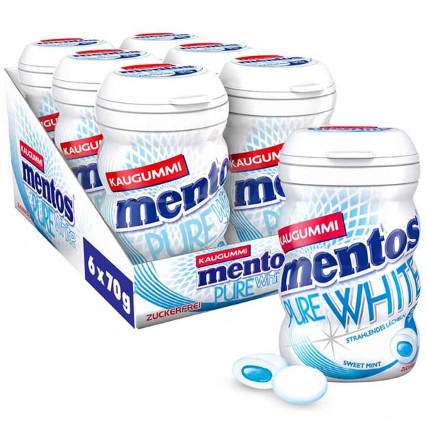 Mentos Kaugummi Dragees Pure White Sweet Mint 6x70g=420g