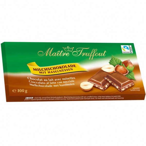 Maitre Truffout Tafelschokolade Milchschokolade Haselnuss 100g MHD:27.9.24