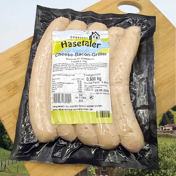 Hasetaler Cheese-Bacon-Griller 5er 500g Bratwurst mit Käse und Schinkenspeck