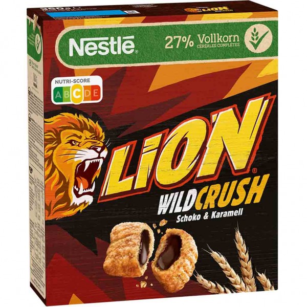 Nestle Lion WildCrush Schoko &amp; Karamell 360g MHD:30.1.25
