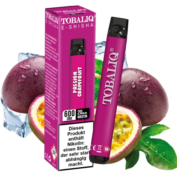 TobaliQ E-Shisha 600Puffs – 20mg Nikotin – Passion Grapfruit MHD:31.12.24
