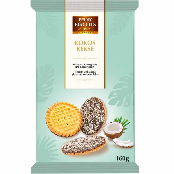 Feiny Biscuits Kekse mit Kakaoglasur und Kokosraspeln 160g MHD:13.9.24