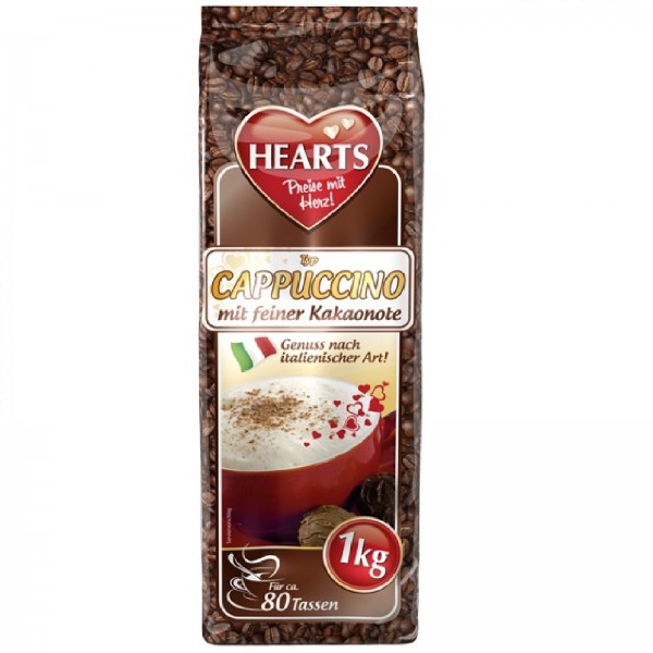 Hearts Cappuccino mit feiner Kakaonote 1000g Instant MHD:18.8.25