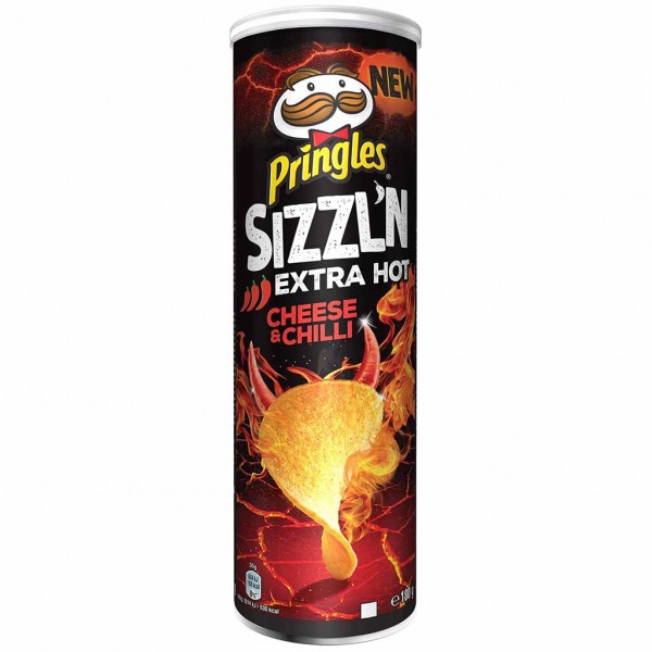 Pringles Sizzl&#039;n Extra Hot Cheese &amp; Chili 180g MHD:21.5.23
