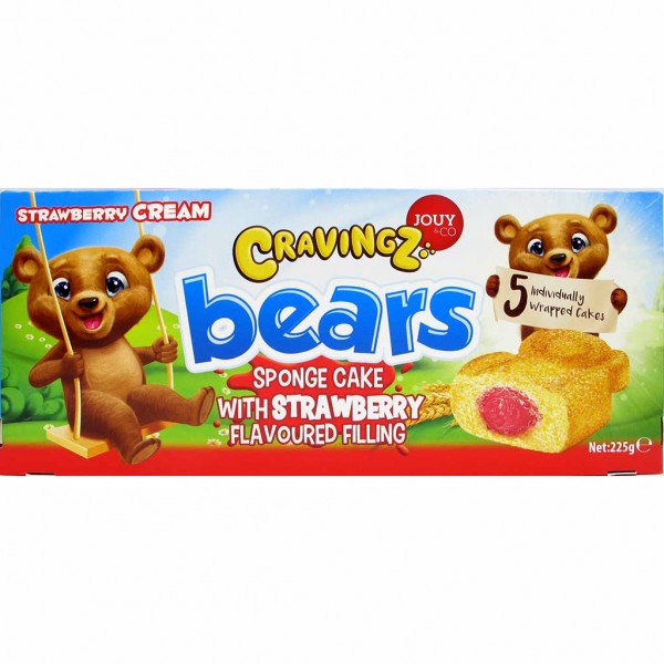 Cravingz Bears Biskuitkuchen mit Creme Füllung Erdbeere 225g MHD:16.12.24