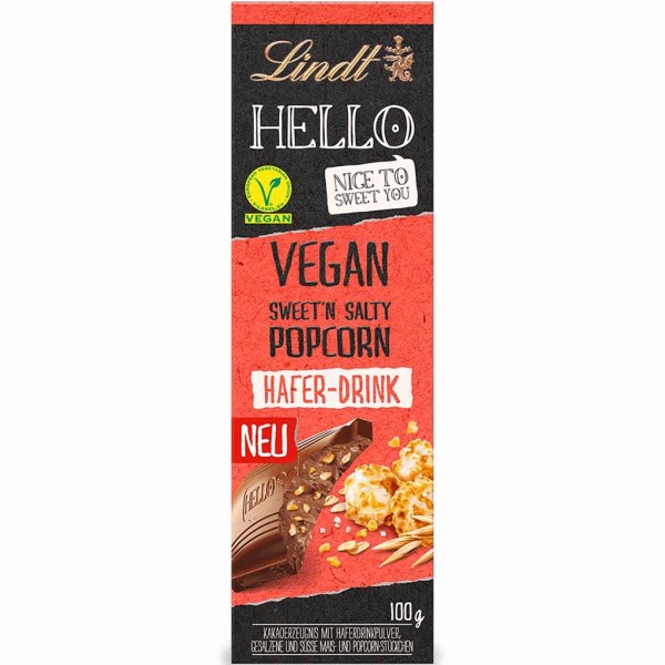 Lindt Hello Vegan Hafer-Drink Sweet &amp; Salty Popcorn 100g MHD:30.4.23