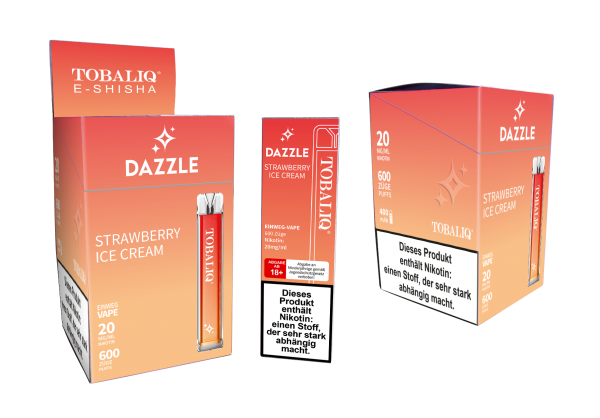 10er Pack DAZZLE 600Puffs E-Shisha – 20mg Nikotin – STRAWBERRY ICE CREAM