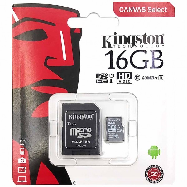 Kingston micro SDCS 16 GB 80 MB/s + SD-Adapter Canvas Select front