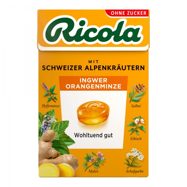 Ricola Ingwer Orangenminze Alpen Bonbon 10 x 50g MHD:14.6.25