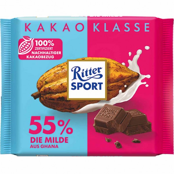 Ritter Sport Tafelschokolade Ghana Die Milde 55% 100g MHD:6.3.25