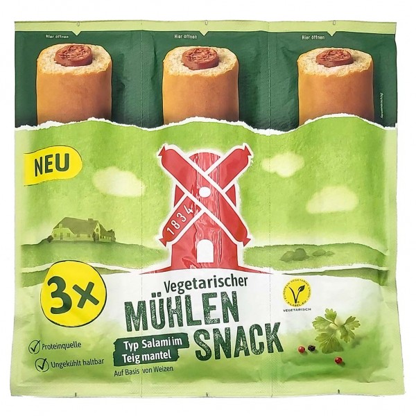 Vegetarischer Mühlen Snack im Teigmantel Typ Salami 3er Pack 3x40g