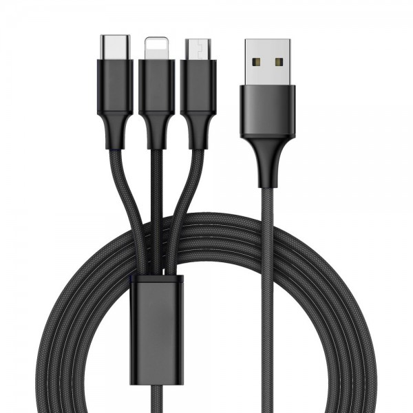 3-in-1-USB-Kabel für iPhone, Micro-USB Typ C, 1,2 m