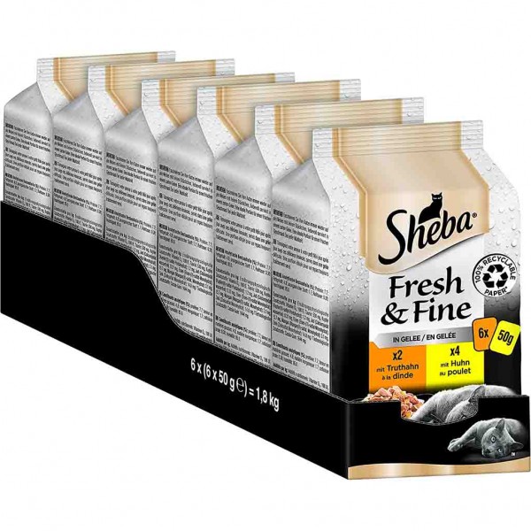 6x Sheba Fresh &amp; Fine Truthahn und Huhn in Gelee Multipack á 300g=1800g MHD:21.10.24