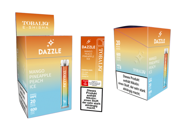 10 er Pack DAZZLE E-Shisha 600Puffs – 20mg Nikotin – MANGO PEACH PINEAPPLE ICE