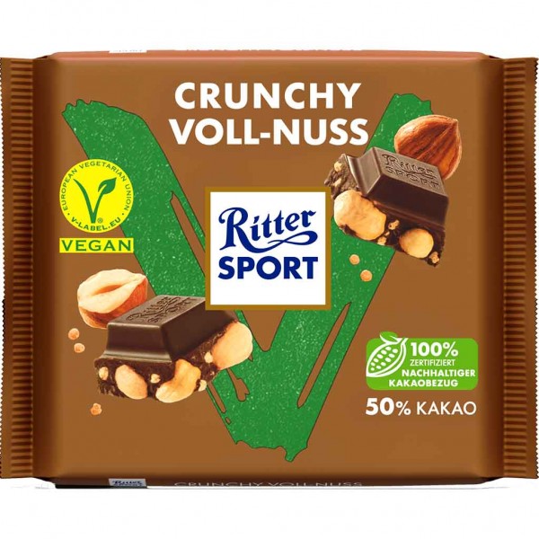 Ritter Sport Tafelschokolade Vegan Crunchy Voll Nuss 100g MHD:10.9.23