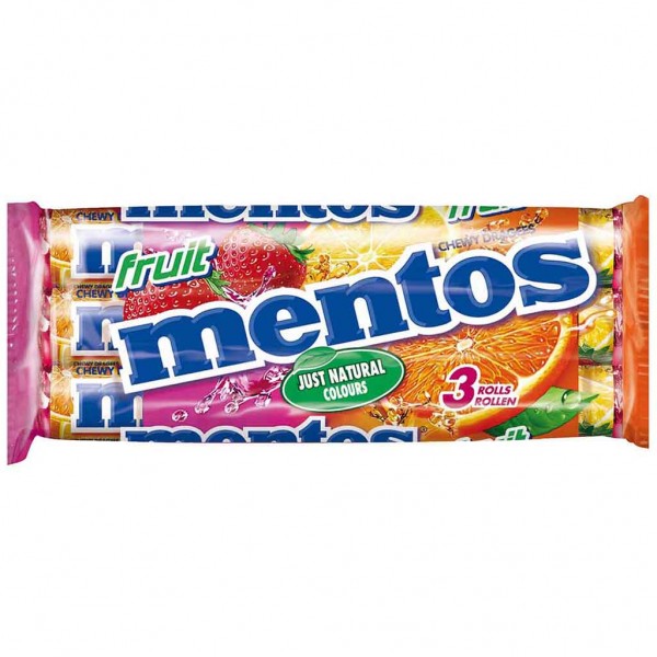 Mentos Dragees Fruit Rollen 3er Pack 114g MHD:30.7.26