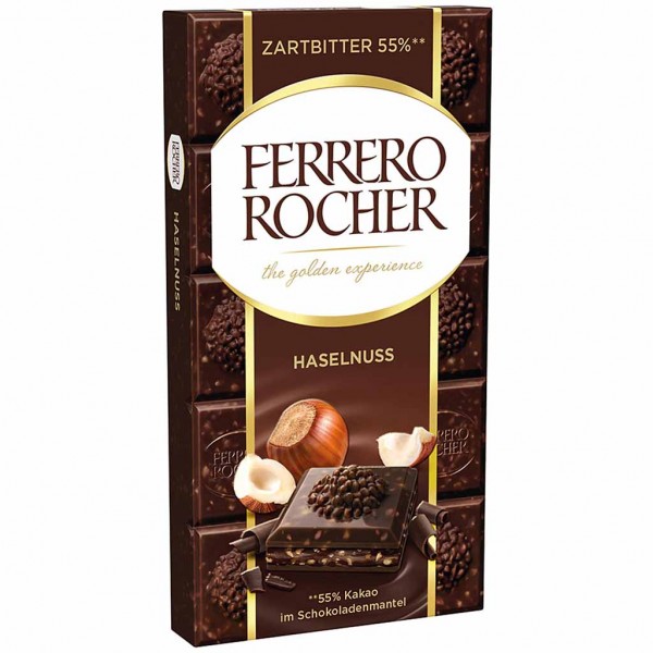 Ferrero Rocher Tafelschokolade Zartbitter Haselnuss 90g MHD:30.9.23