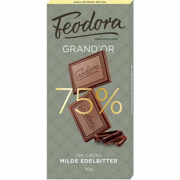 Feodora Tafelschokolade Grand&#039;Or 75% Milde Edelbitter 80g MHD:25.5.25