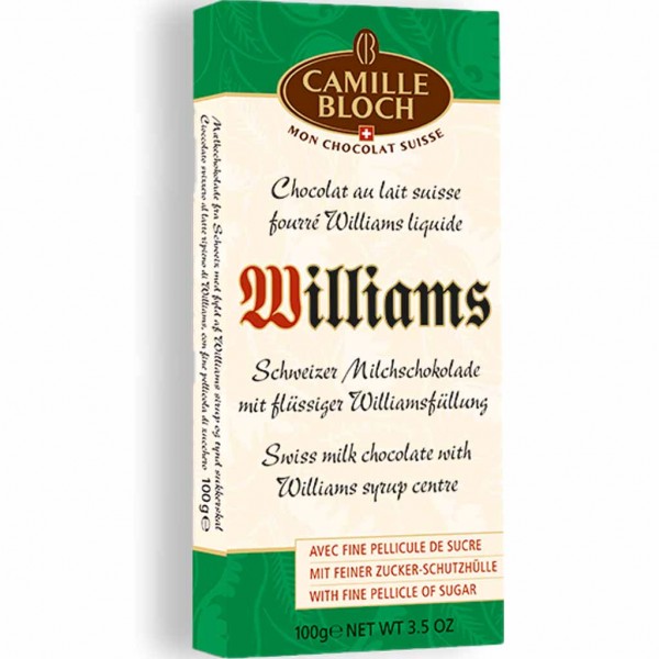 Camille Bloch Tafelschokolade Schweizer Milchschokolade mit Williams 100g MHD:30.12.23