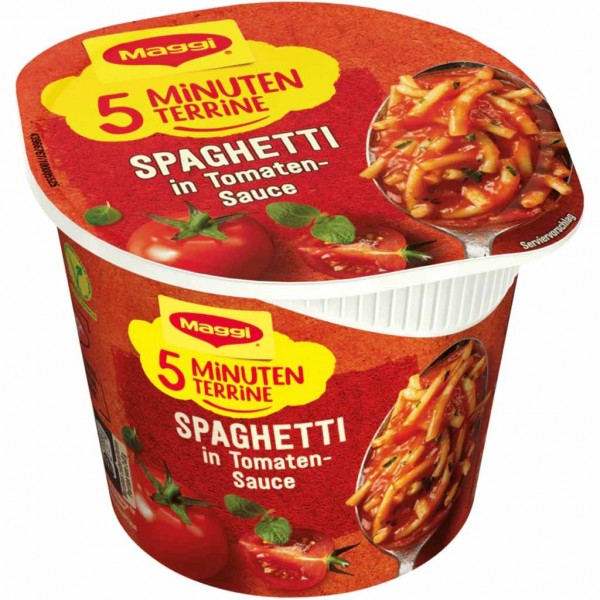 8x Maggi 5 Minuten Terrine Spaghetti in Tomaten-Sauce á 60g=480g MHD:30.3.25