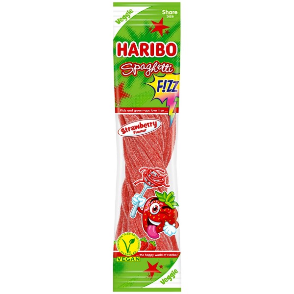 Haribo Fruchtgummi Spaghetti Strawberry FIZZ Veggie 200g MHD:28.2.24