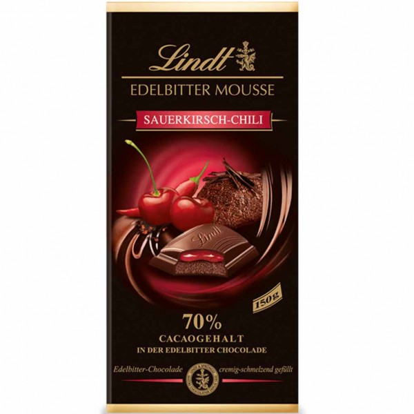 Lindt Edelbitter Mousse Sauerkirsch-Chili 70% Kakao 150g MHD:30.3.25