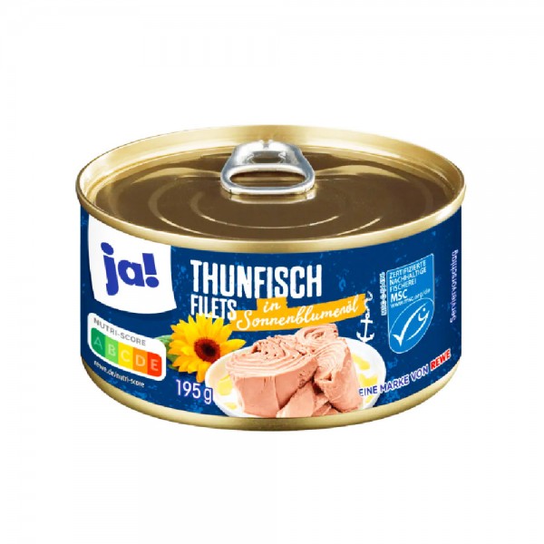 ja! Thunfischfilets in Sonnenblumenöl 140g MHD:31.12.26