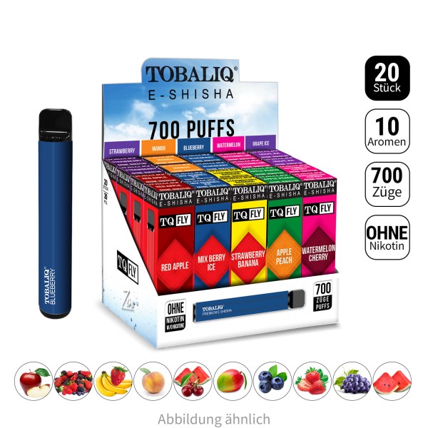 TobaliQ E-Shisha 700 Puffs – Ohne Nikotin – 20er Mix Display