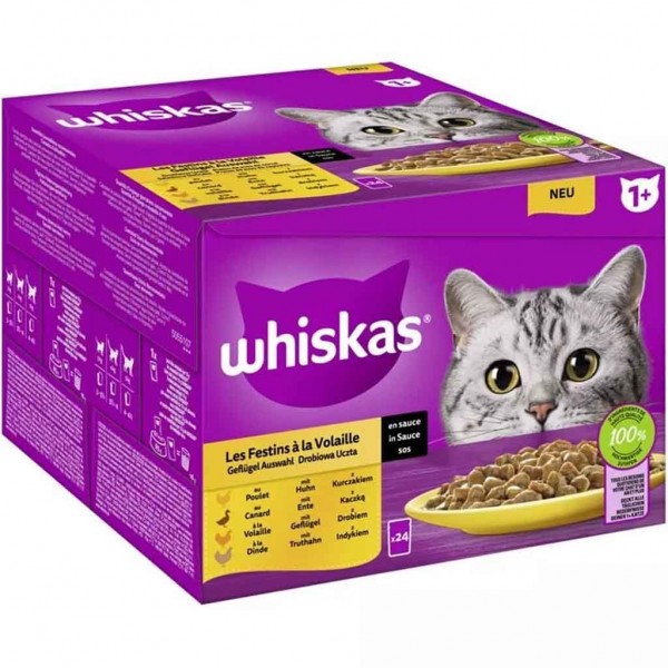 Whiskas 1+ in Sauce Geflügel Auswahl 24x85g=2,04kg MHD:14.7.25