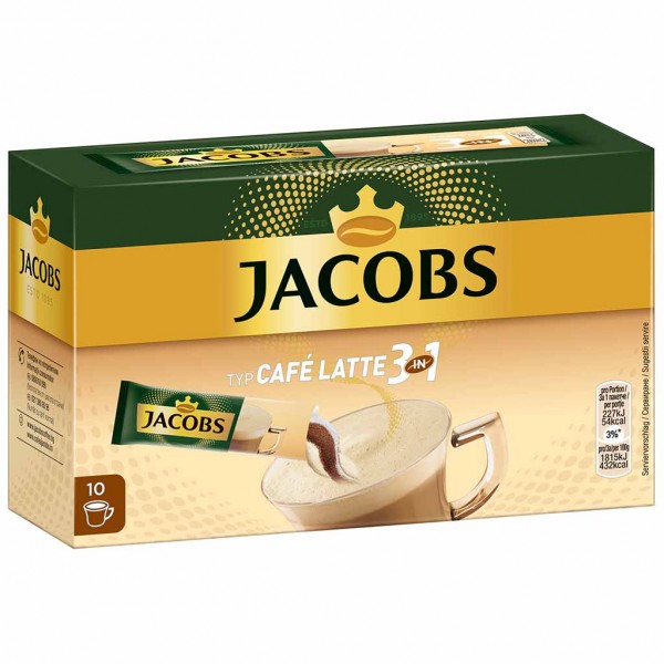 Jacobs Sticks 3 in1 Café Latte 10x12,5g=125g MHD:24.2.25