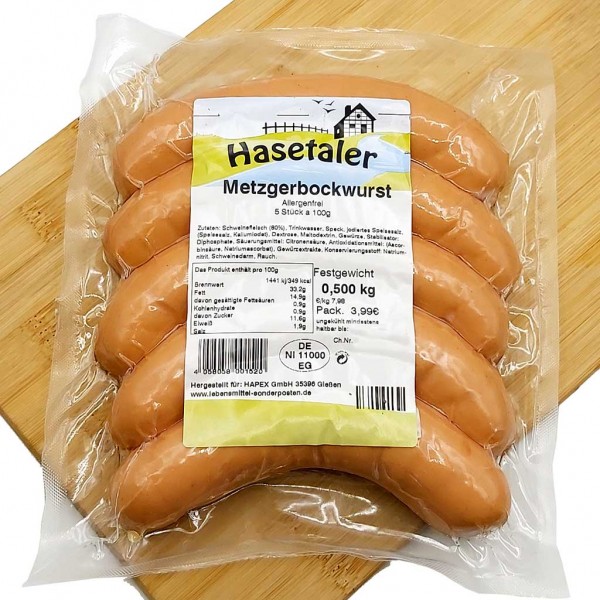 Hasetaler Metzgerbockwurst 5er 500g Hasental Bockwurst