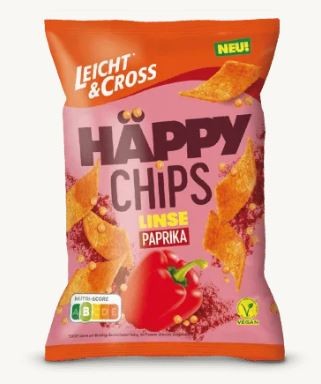 Leicht &amp; Cross Happy Chips Linse Paprika 90g MHD:2.10.24