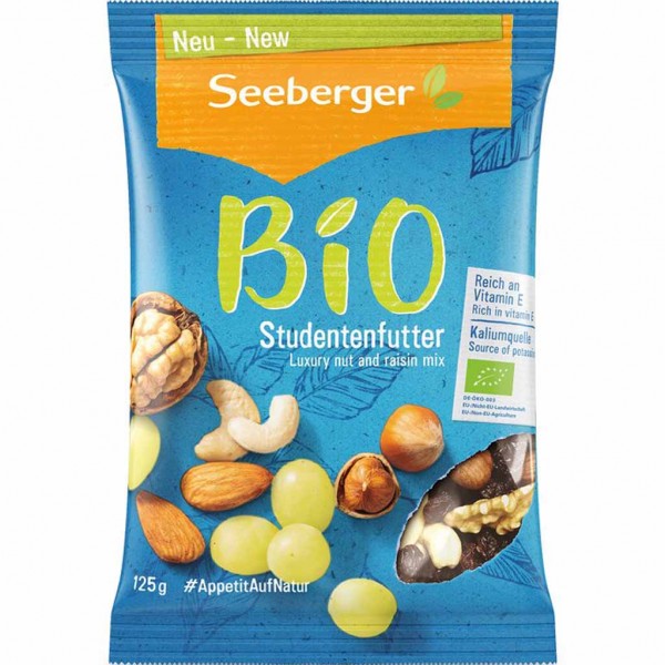 Seeberger Bio Studentenfutter Nüsse und Weinbeeren 125g MHD:30.6.23