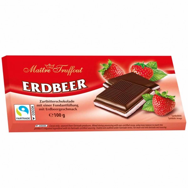 Maitre Truffout Tafelschokolade Zartbitter Erdbeer 100g MHD:20.3.25