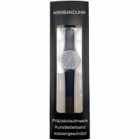 Armbanduhr silber/schwarz mit Kunstleder Armband und Batterie