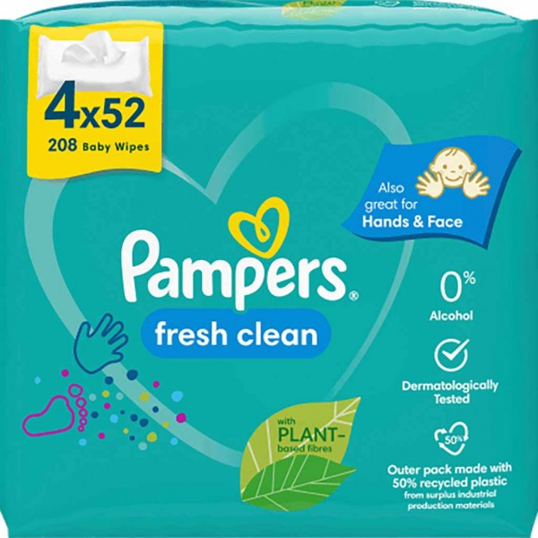 Pampers Feuchttücher Fresh Clean (4x52 Tücher), 208 Stück Baby Wipes