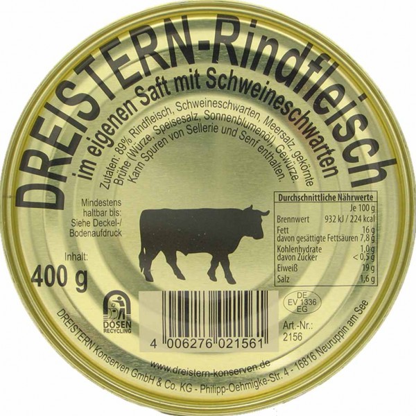 Dreistern Rindfleisch im eigenen Saft Konserve 400g MHD:29.3.26
