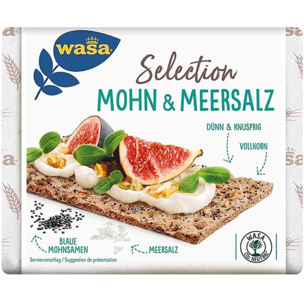 Wasa Knäckebrot Selection Mohn &amp; Meersalz 245g MHD:30.9.24