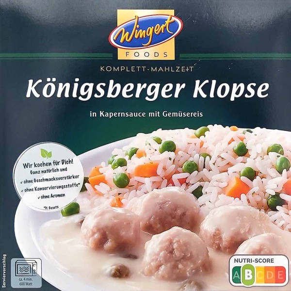Wingert Fertiggericht Königsberger Klopse in Kapersauce mit Gemüsereis 400g