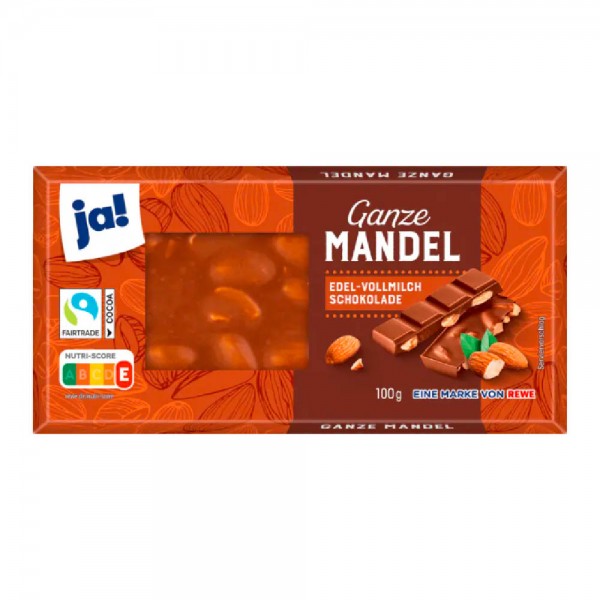 ja! Ganze Mandel Edel-Vollmilch Schokolade100g MHD:2.2.25
