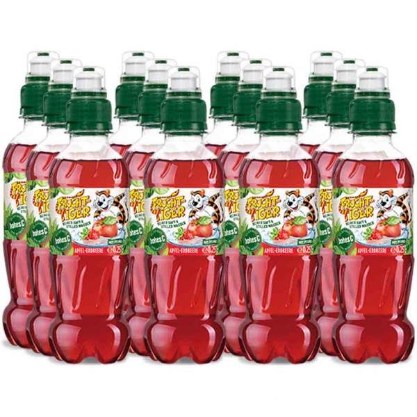 12x FruchtTiger Apfel-Erdbeere PET 0,25L Flasche, 3 Liter, 3000ml