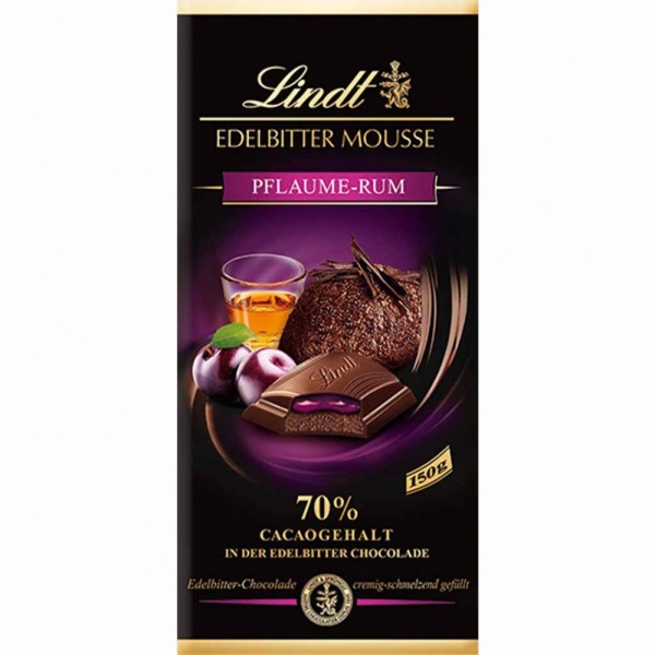 Lindt Edelbitter Mousse Pflaume-Rum 70% Cacao 150g MHD:30.9.24