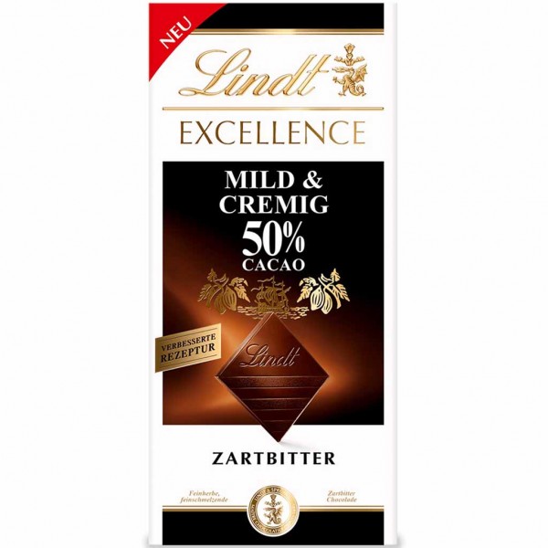 Lindt EXCELLENCE Mild &amp; Cremig 50% Cacao 100g MHD:30.4.25