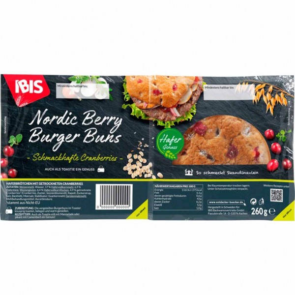 Ibis Nordic Berry Burger Buns 4er 260g MHD:19.6.24