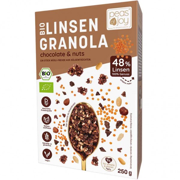 peas of joy Bio Linsen Granola Chocolate &amp; Nuts 250g MHD:21.11.23