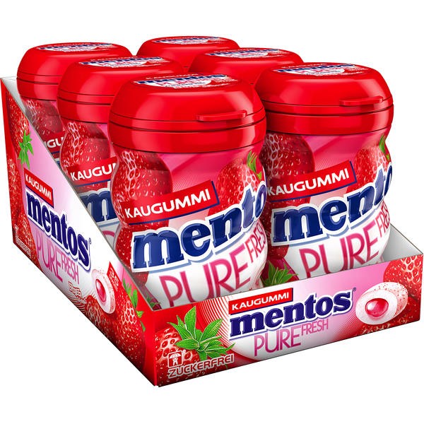 Mentos Gum Pure Fresh Erdbeere zuckerfrei 6x 35er Kaugummi Dose 70g