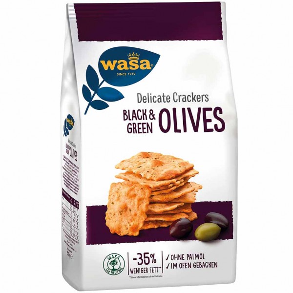 Wasa Delicate Crackers Black &amp; Green Olives 150g MHD:30.6.24