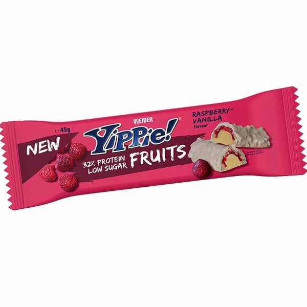 12x Yippie! Protein Riegel Fruits Raspberry-Vanilla á 45g=540g MHD:20.4.23