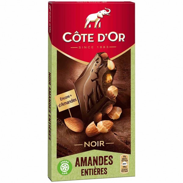 Cote D&#039;Or Tafelschokolade Noir Amandes Entières 180g MHD:23.8.24